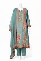 Teal Bloom printed suit set with matching dupatta – Khush Mizaj