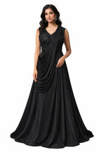 Model wearing Midnight Noir black drape lehenga set – Khush Mizaj