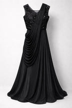 Midnight Noir black drape lehenga set – party wear lehenga, Khush Mizaj