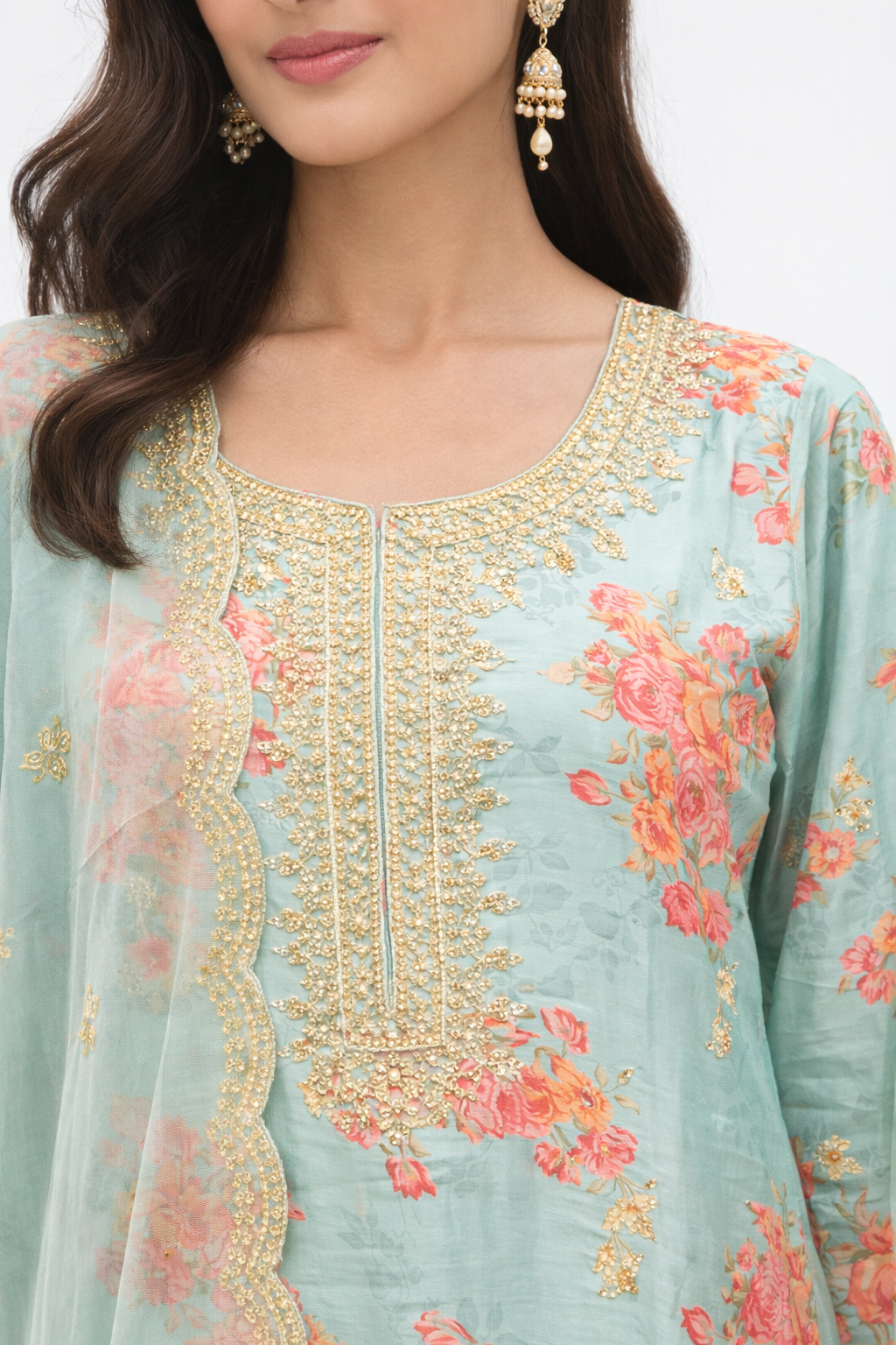 Blossom Embroidered Silk Suit Set