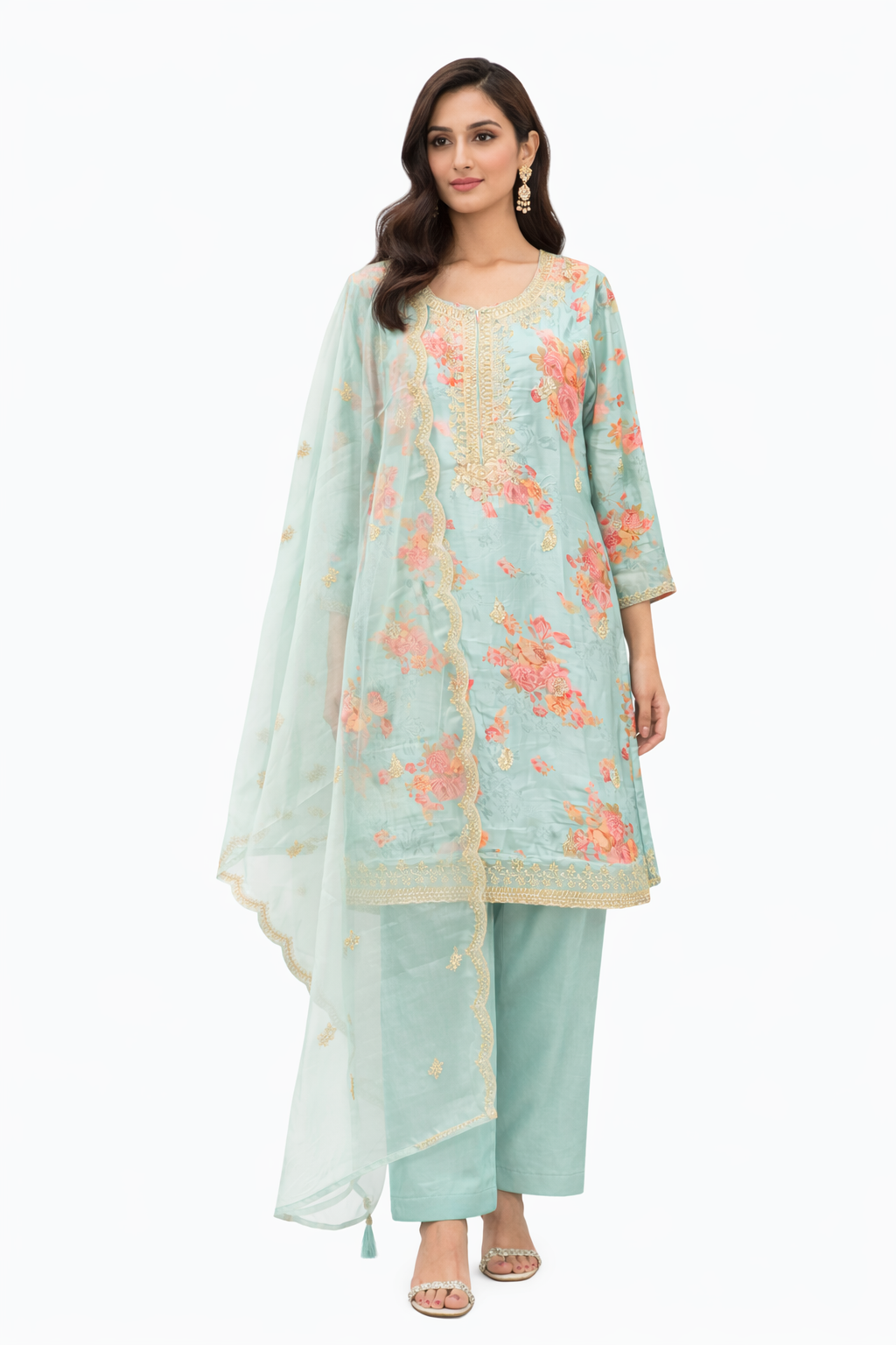 Blossom Embroidered Silk Suit Set