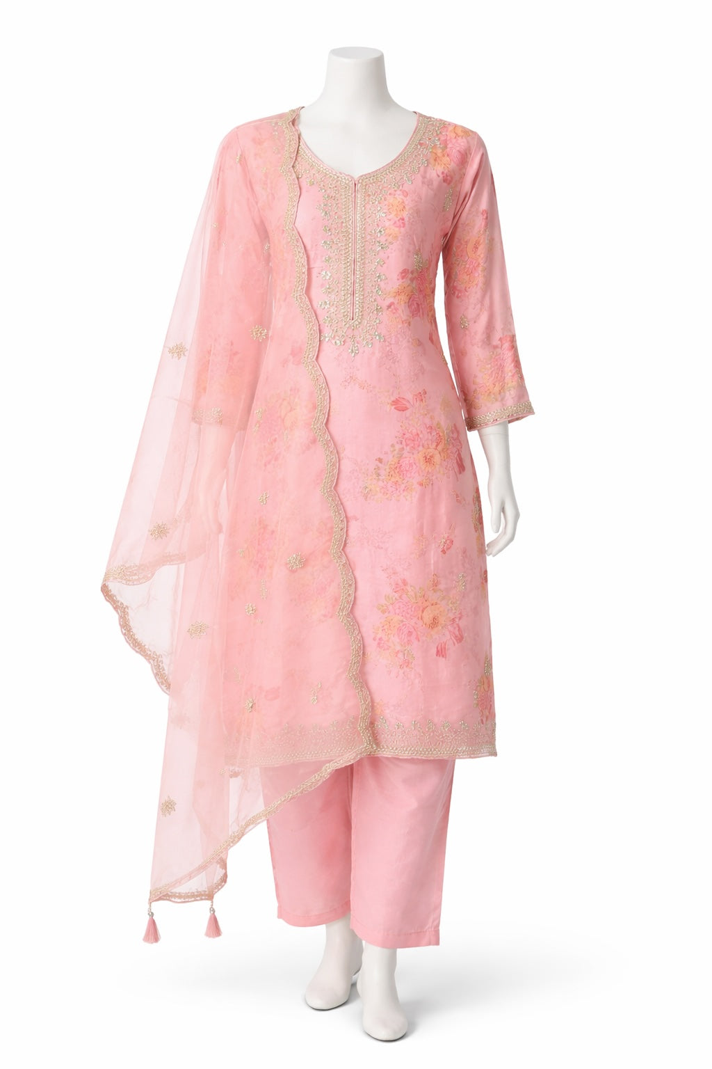 Blossom Embroidered Silk Suit Set