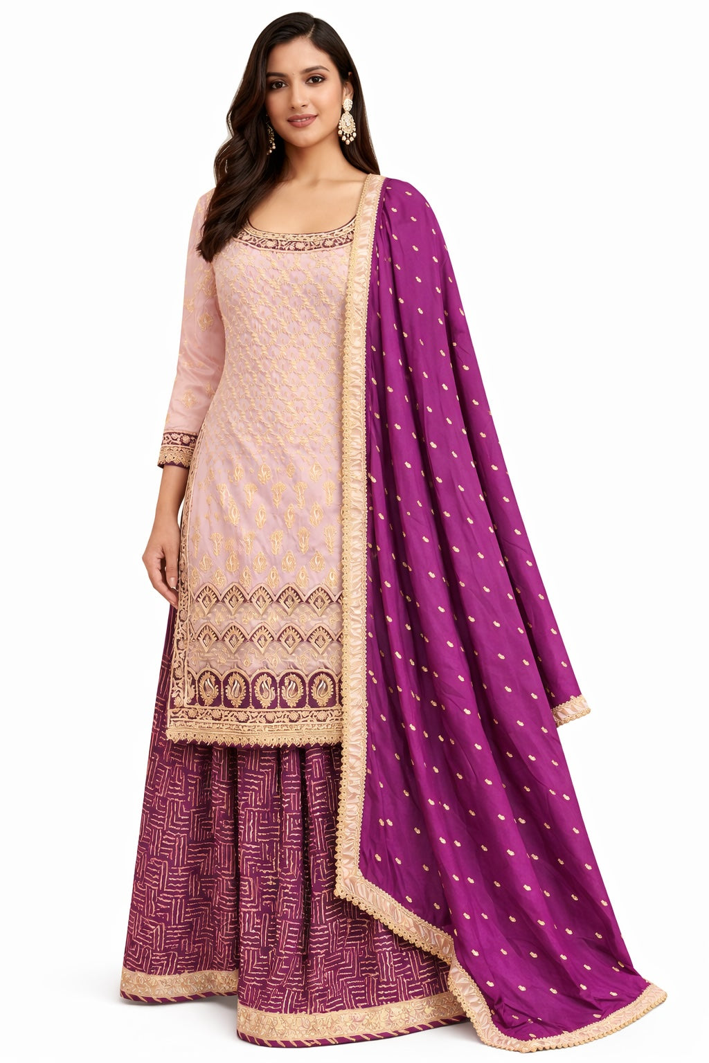 Blush & Plum Embroidered Sharara Set