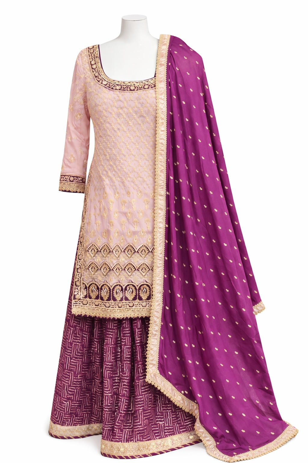 Blush & Plum Embroidered Sharara Set