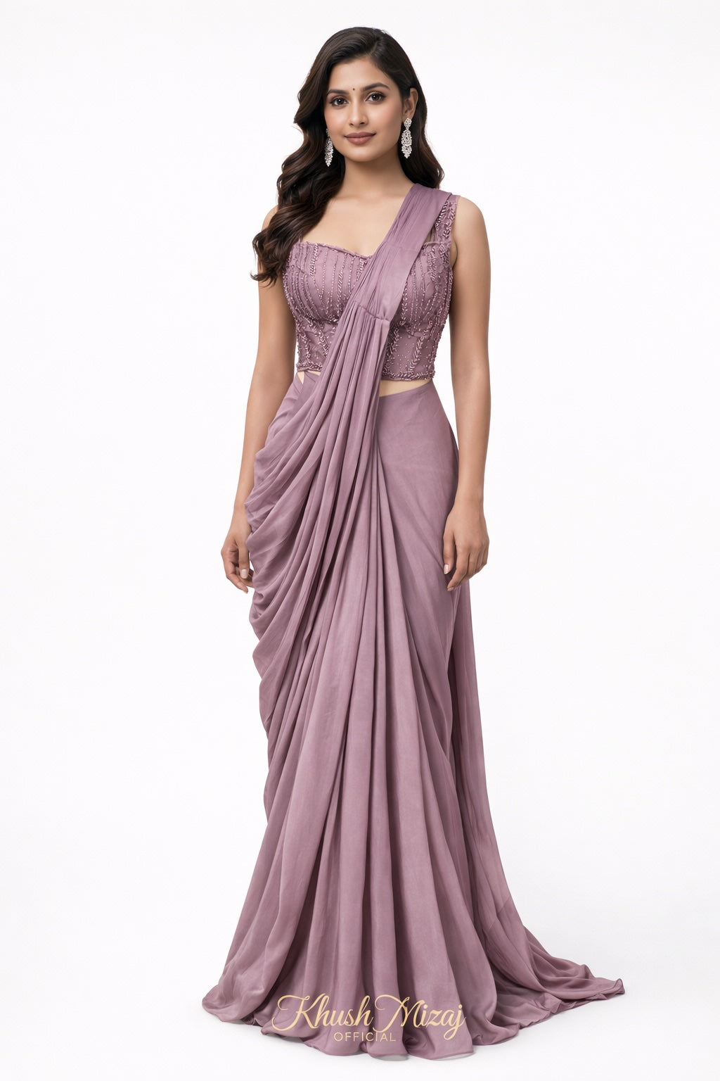 Dusty Mauve Corset Blouse Saree Set