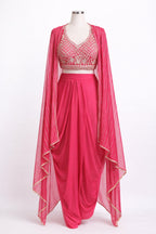 Rani pink embroidered blouse and dhoti skirt set – Khush Mizaj