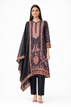 Midnight Noir printed silk 3-piece suit set – Khush Mizaj