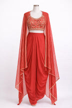 Embroidered blouse and dhoti skirt set, full view – Khush Mizaj