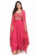 Embroidered dhoti skirt set with sheer shimmer dupatta – Khush Mizaj