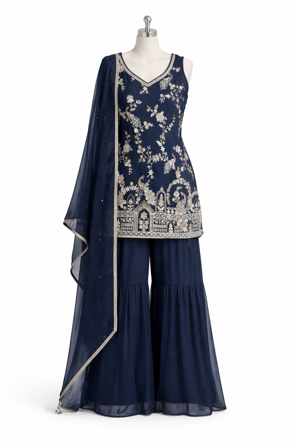 Midnight Navy Embroidered Sharara Set