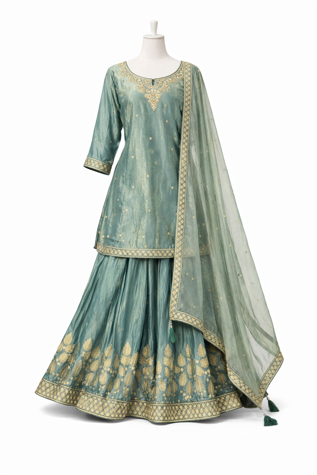 Sage Green Embroidered Sharara Set