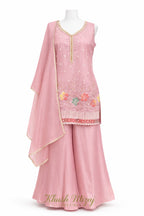 Blush pink embroidered sharara set with net dupatta – Khush Mizaj