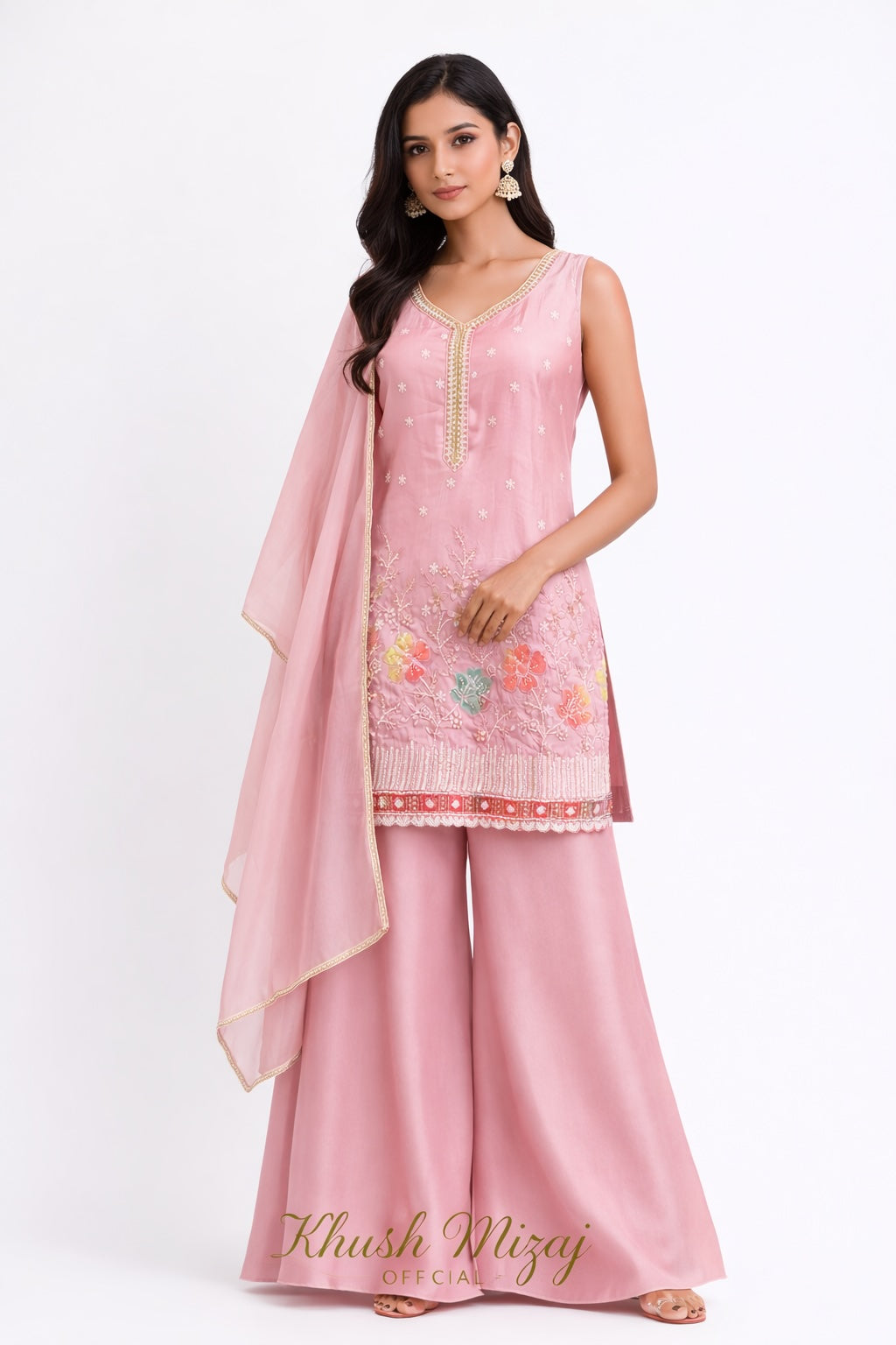 Blush Bloom Embroidered Sharara Set