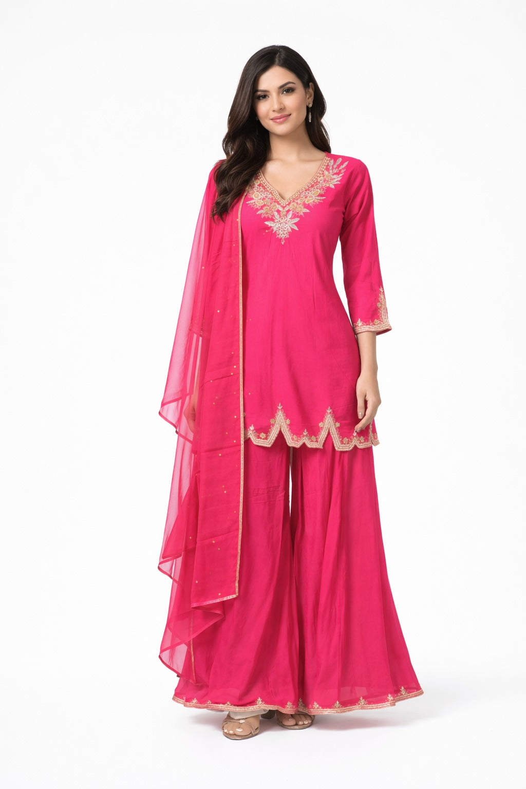 Rani Pink Embroidered Sharara Set