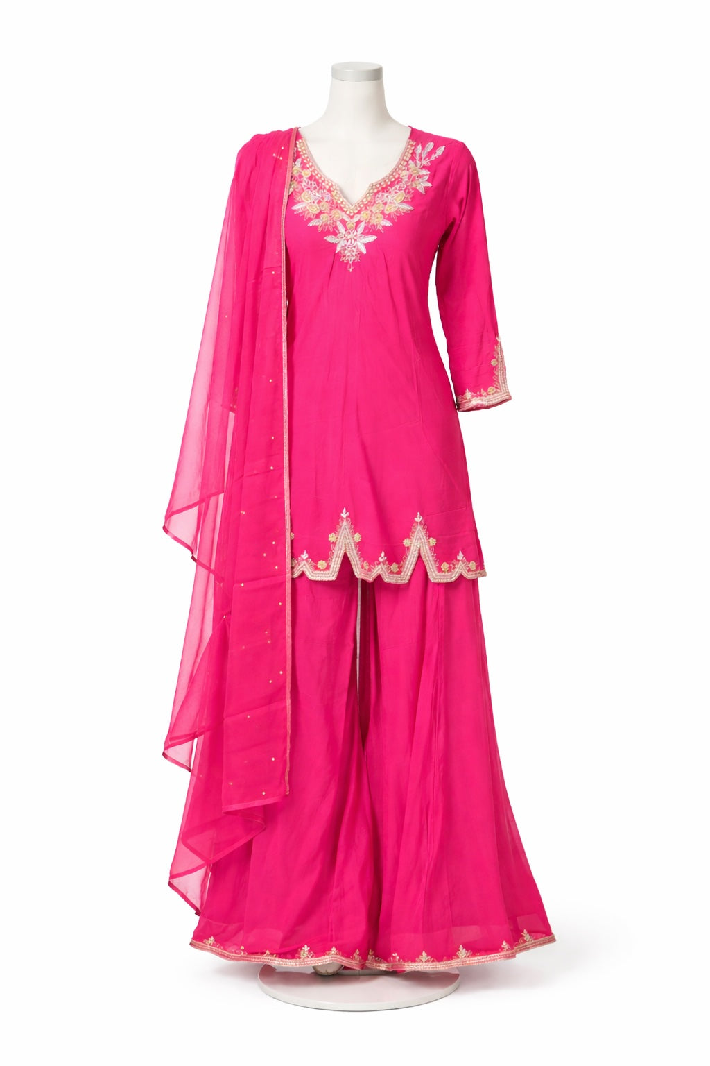 Rani Pink Embroidered Sharara Set