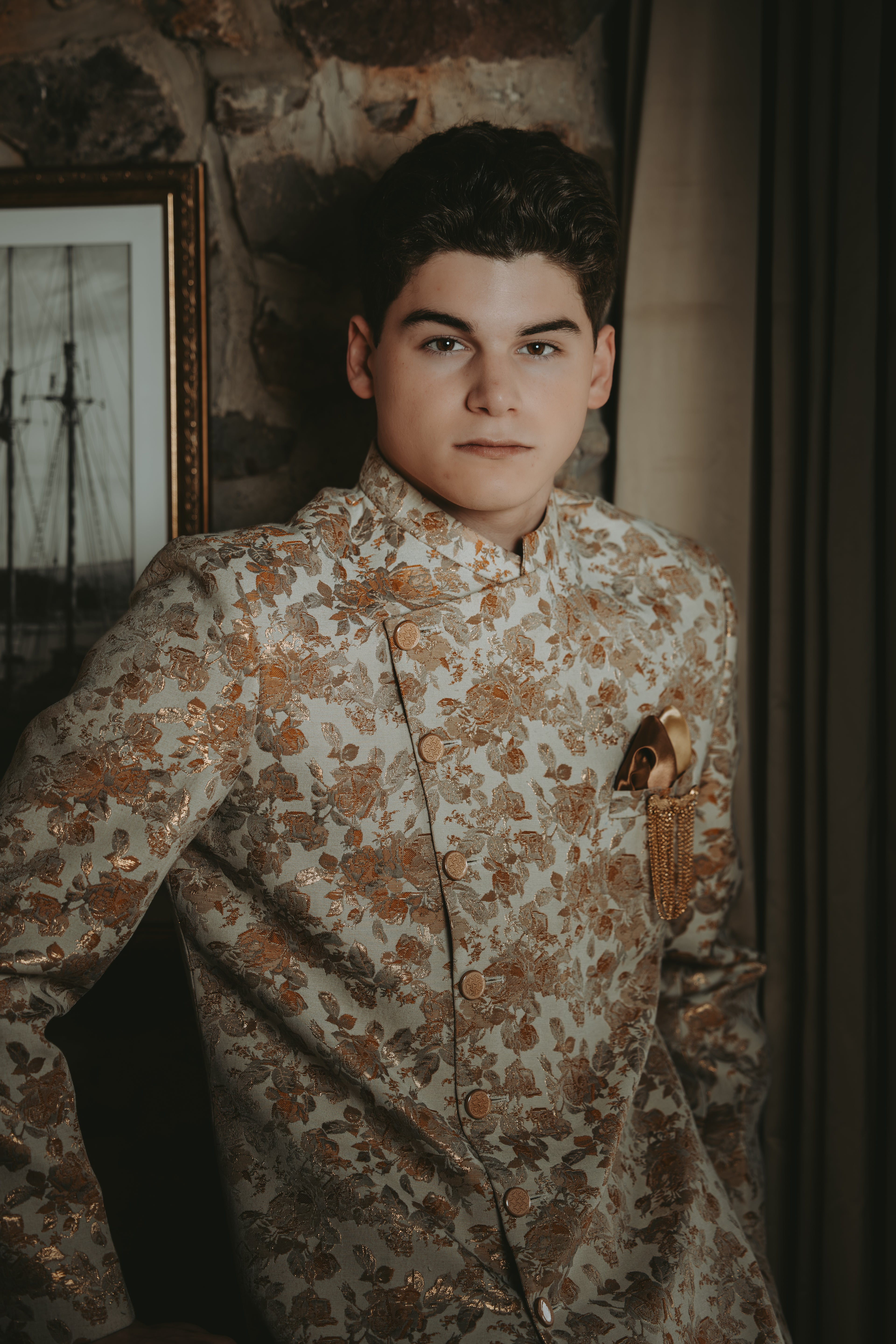 Ivory & Gold Floral Sherwani Set