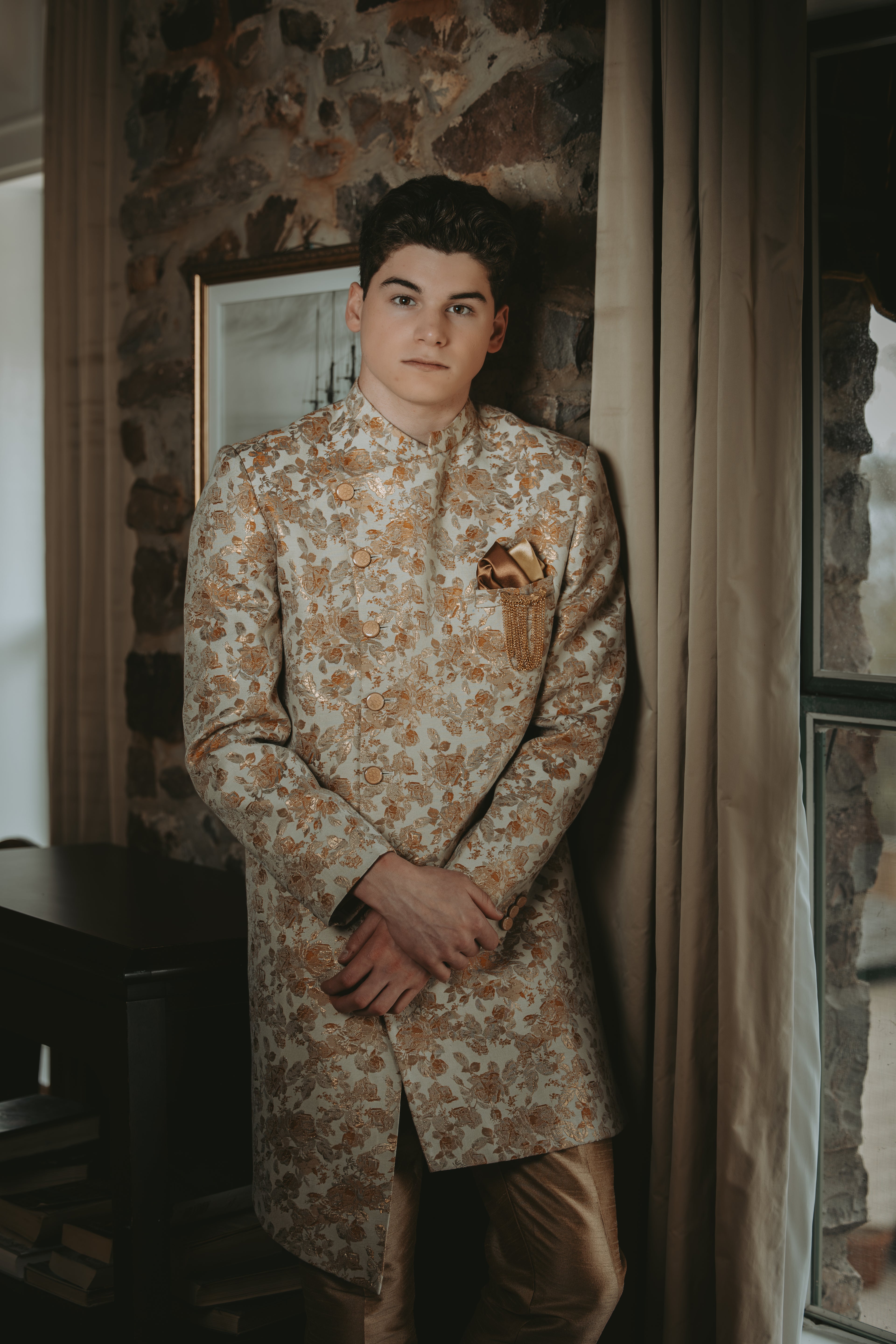 Ivory & Gold Floral Sherwani Set