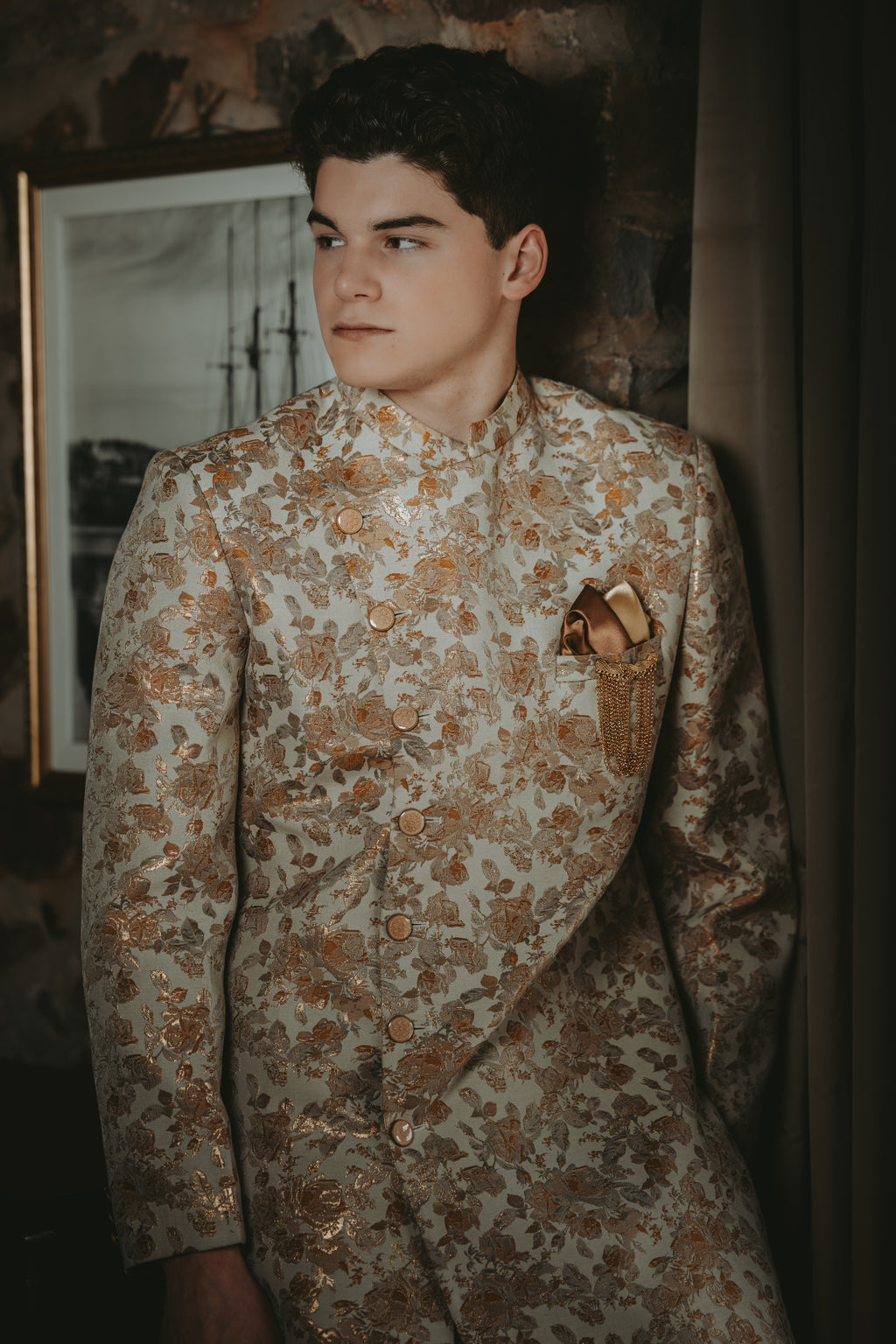 Ivory & Gold Floral Sherwani Set