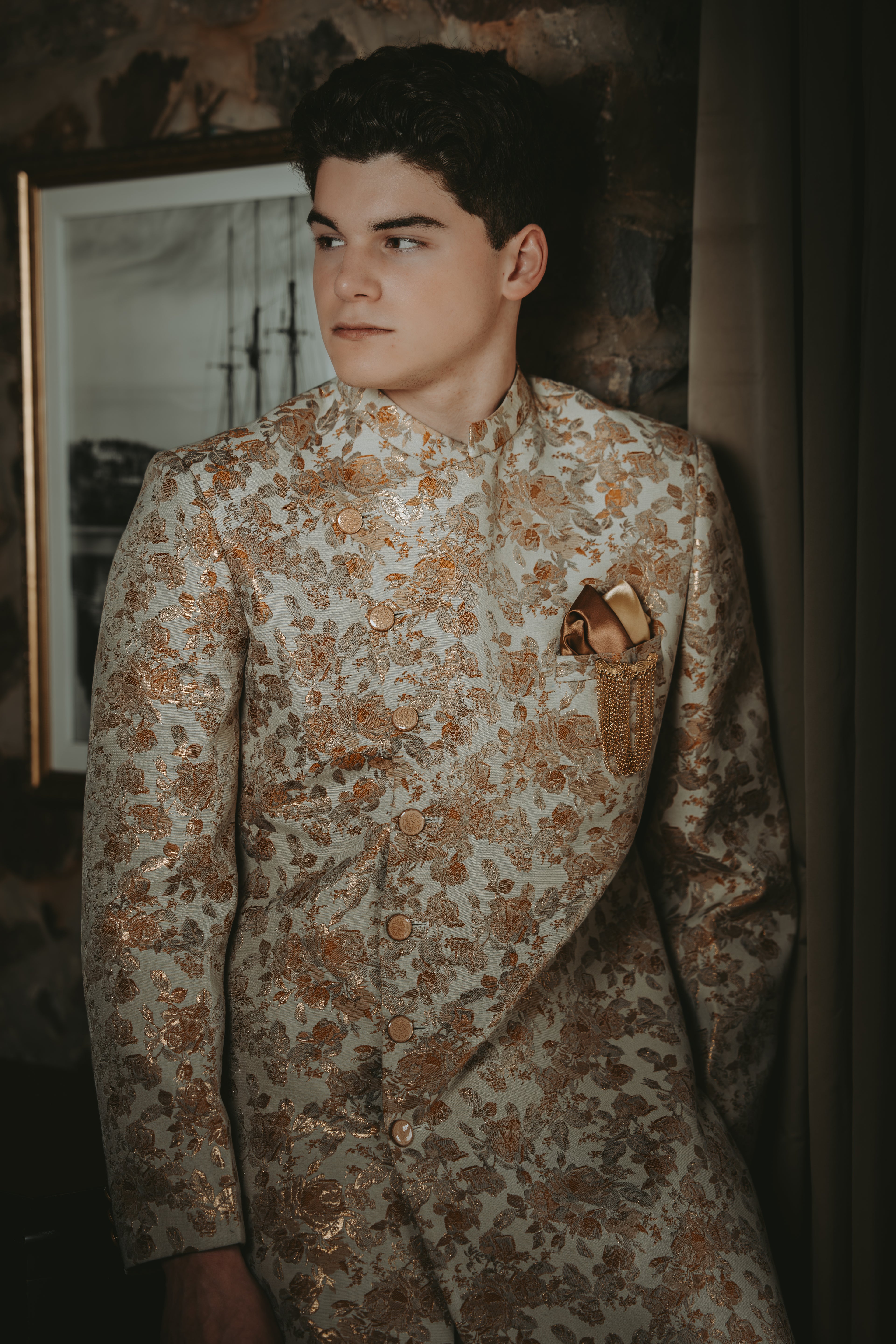 Ivory & Gold Floral Sherwani Set