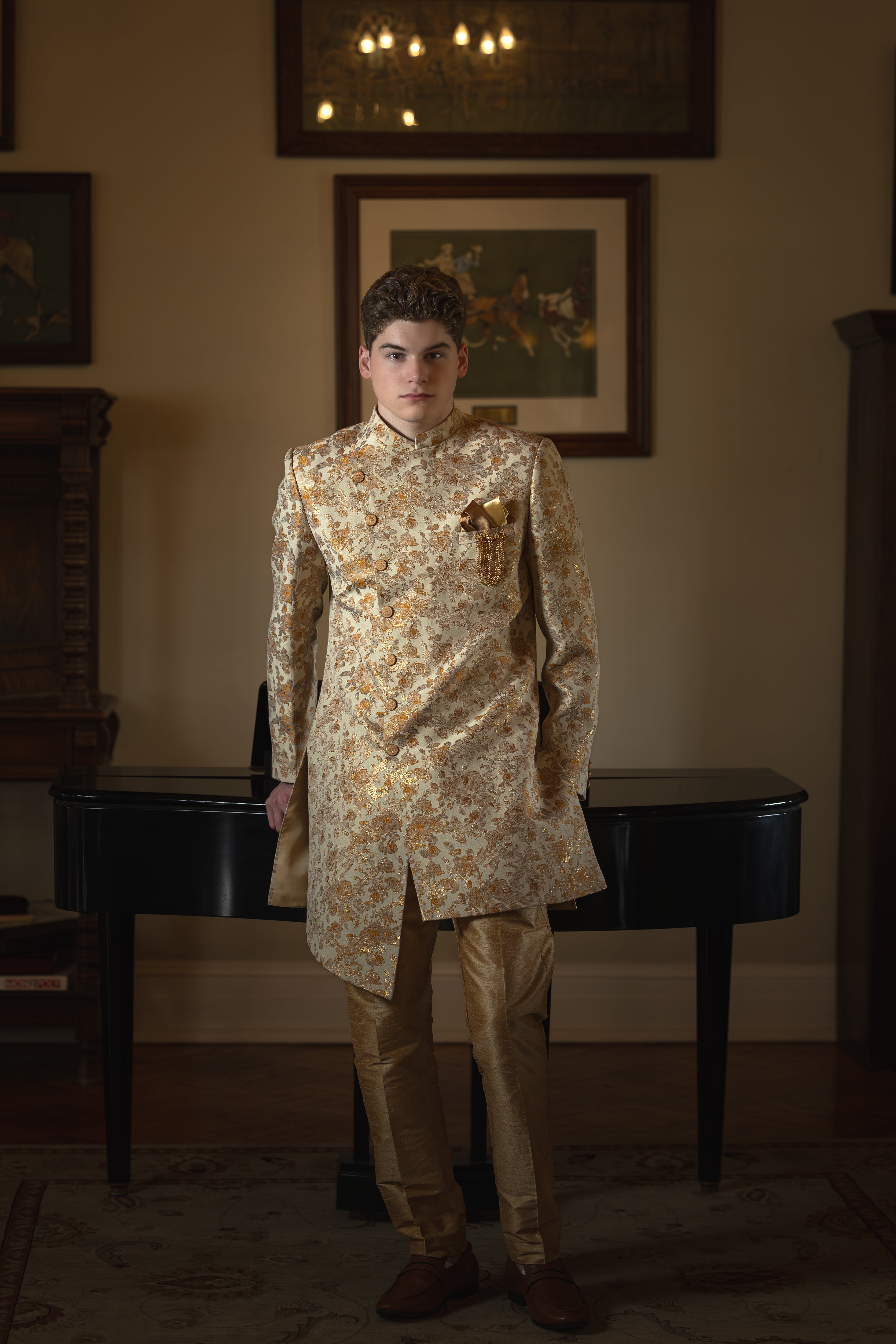 Ivory & Gold Floral Sherwani Set