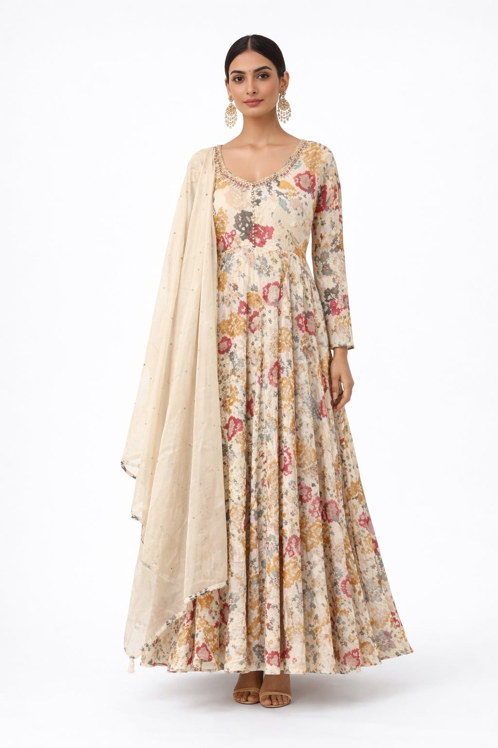 Ivory Blossom Floral Anarkali Set