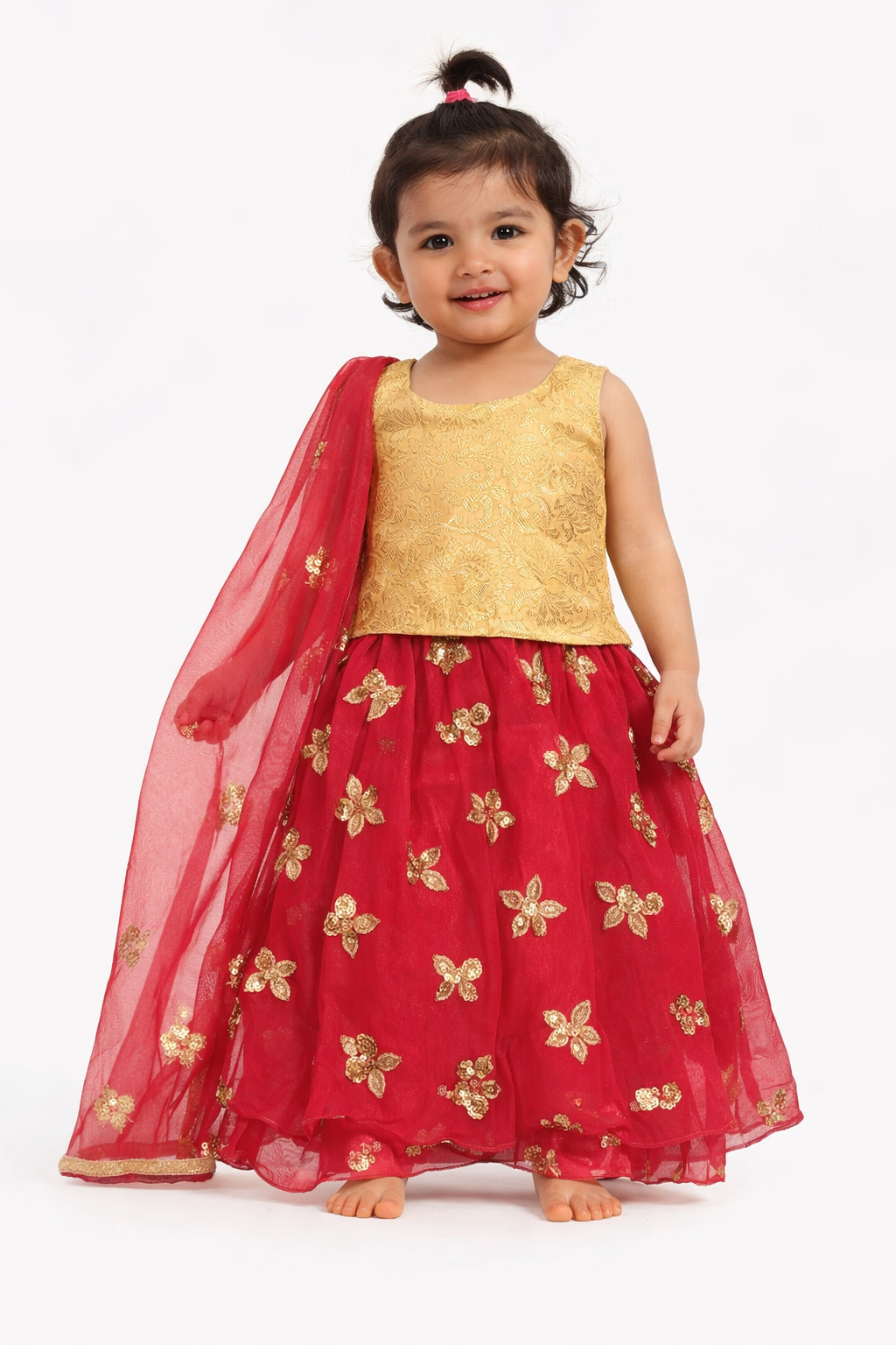 Gold & Ruby Embroidered Lehenga Choli – Girls