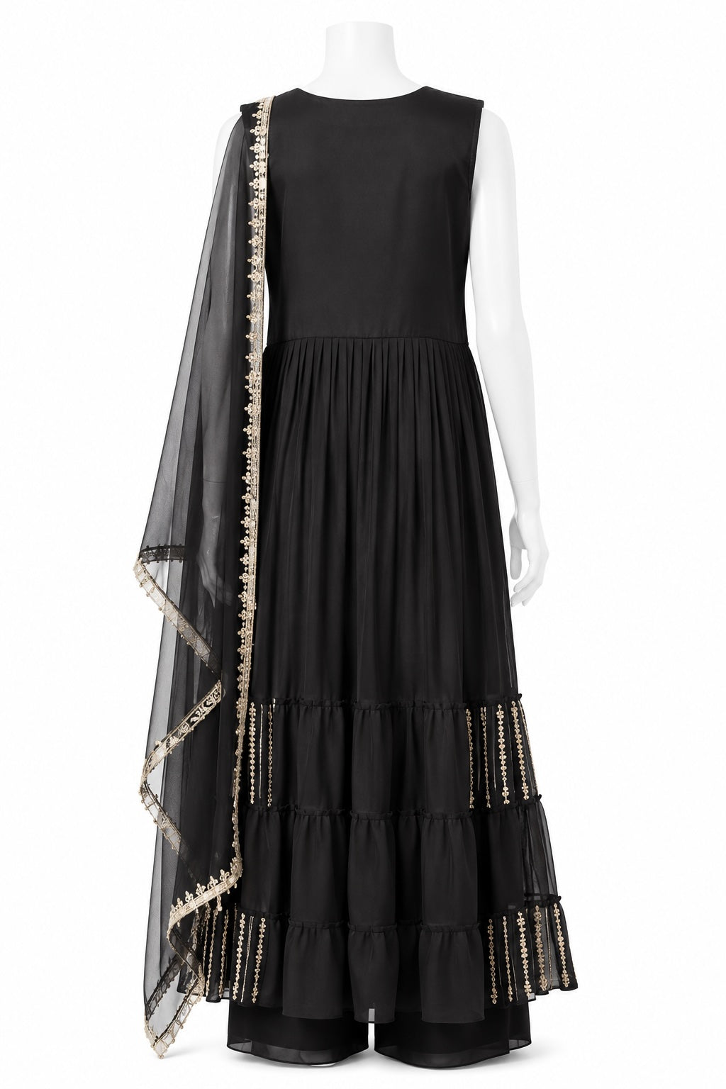 Black Embroidered Anarkali Sharara Suit with Dupatta | Pakistani Wedding & Party Wear