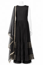 Black Embroidered Anarkali Sharara Suit with Dupatta | Pakistani Wedding & Party Wear