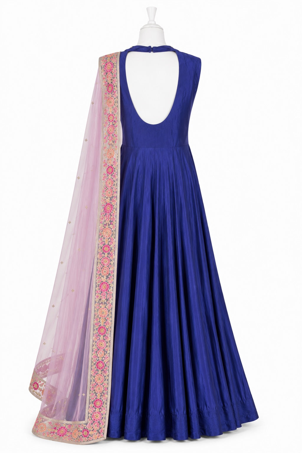 Blue dress with a pink dupatta on a white background