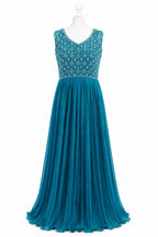 Ocean Blue Embellished Anarkali Gown – Women’s Sleeveless Party Wear Maxi Dress