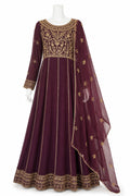 Royal Plum Anarkali Gown with Dupatta | Embroidered Floor-Length Pakistani Dress