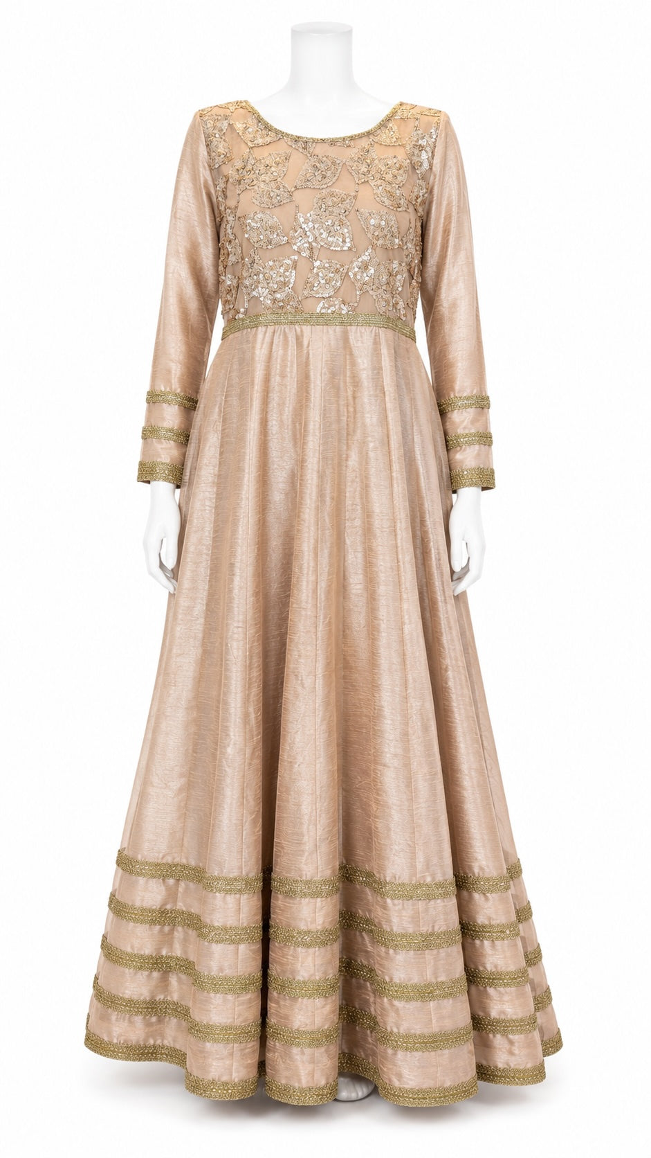 Champagne Gold Floor-Length Anarkali Gown | Designer Wedding & Reception Dress