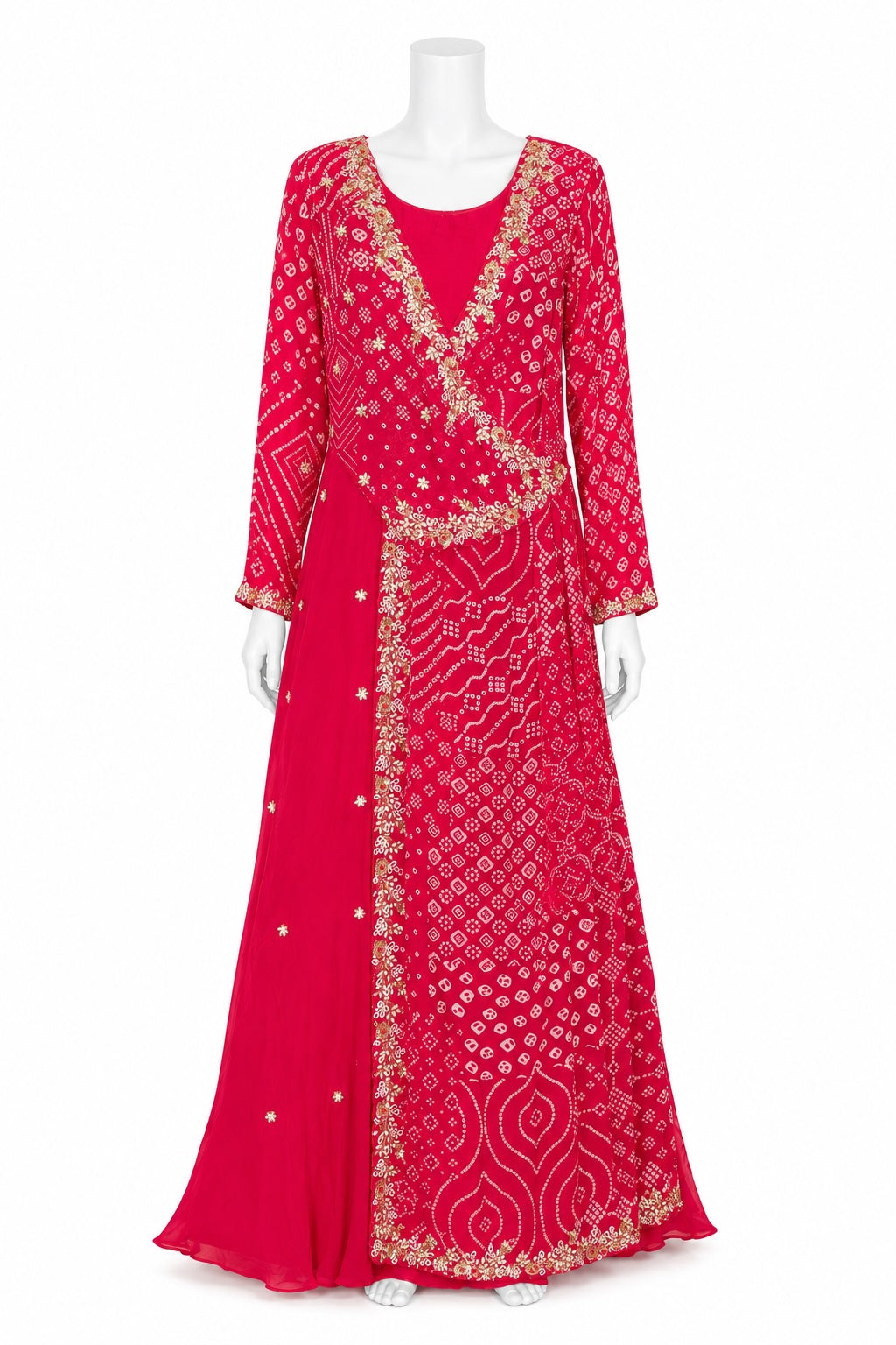 Fuchsia Pink Bandhani Anarkali Gown | Embroidered Floor-Length Pakistani Formal Dress