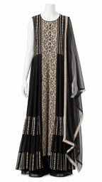 Black Embroidered Anarkali Sharara Suit with Dupatta | Pakistani Wedding & Party Wear