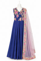 Blue floral dress with a matching dupatta on a white background