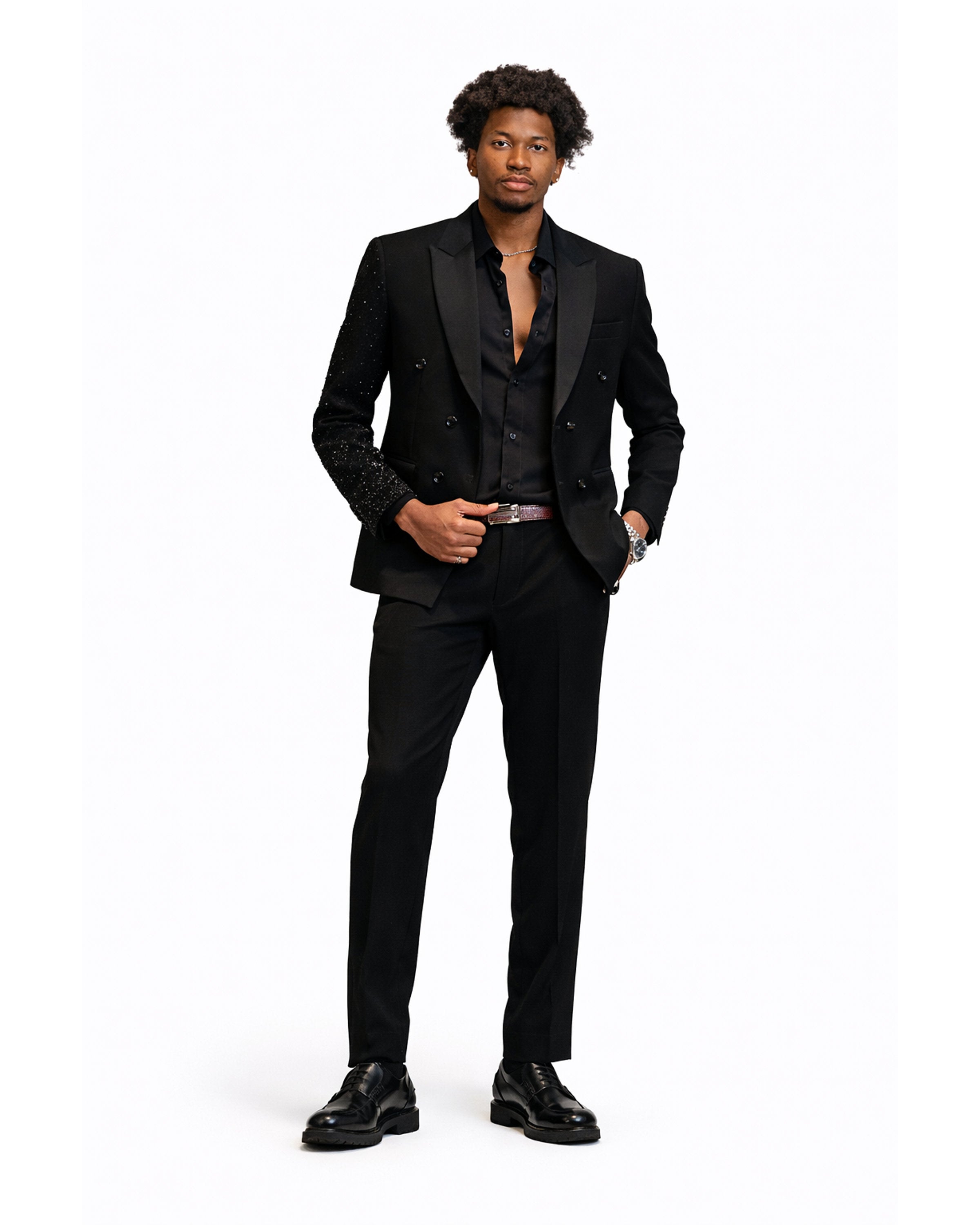 Royal Noir Embellished Tuxedo Set