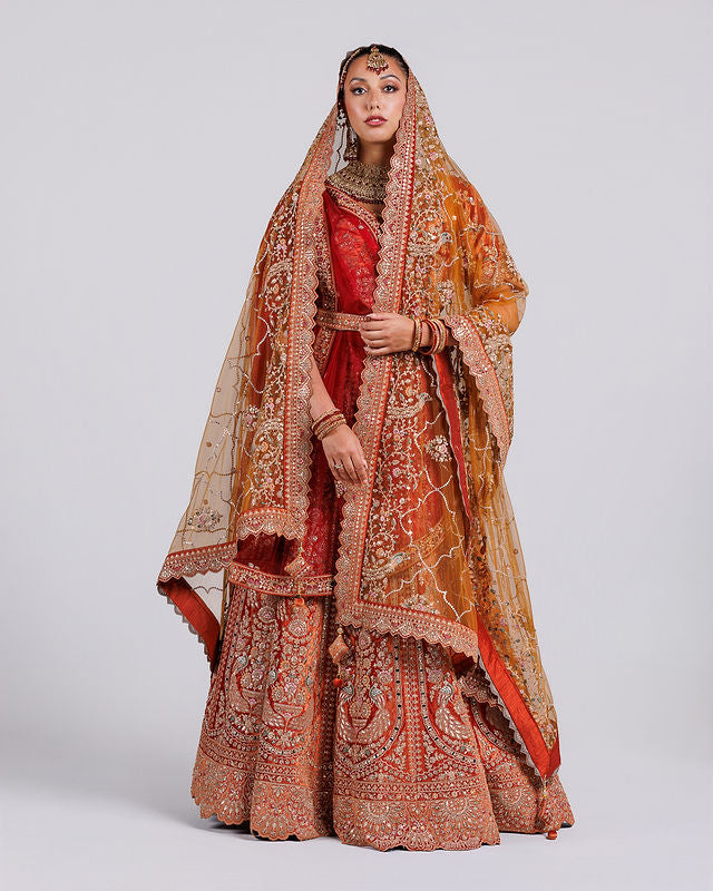 Rust & Red Velvet Bridal Lehenga Set