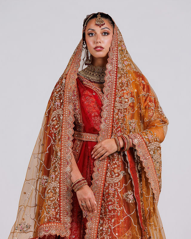 Rust & Red Velvet Bridal Lehenga Set