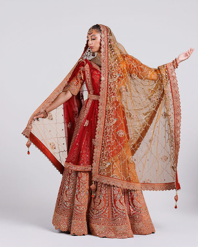 Rust & Red Velvet Bridal Lehenga Set