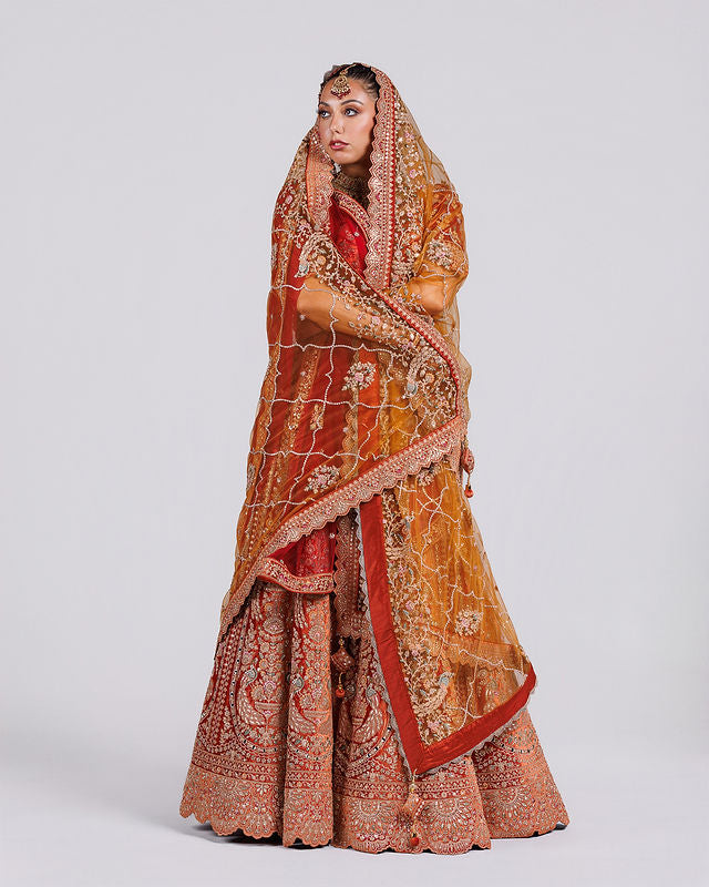 Rust & Red Velvet Bridal Lehenga Set