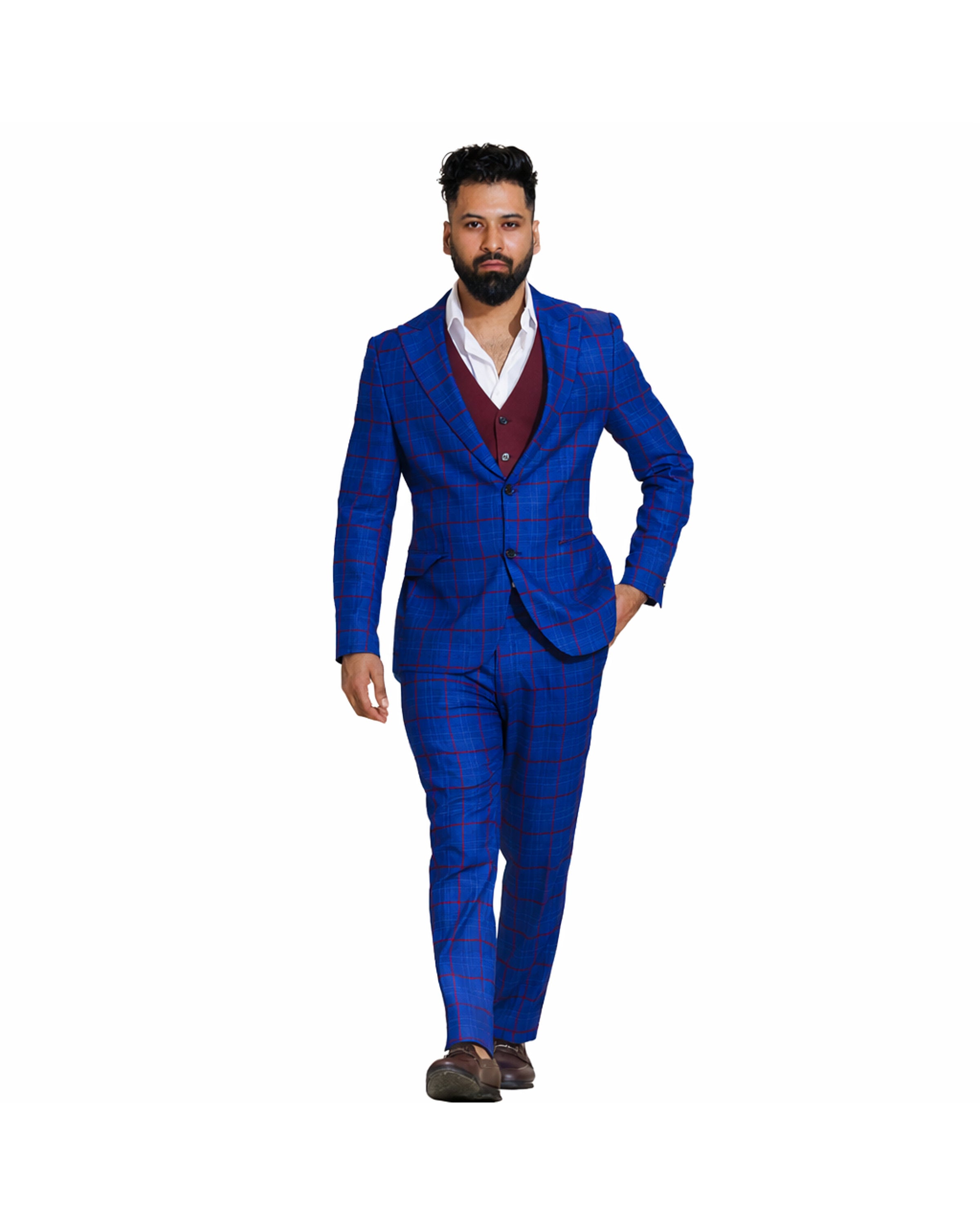Khush Mizaj Royal Blue Windowpane Suit