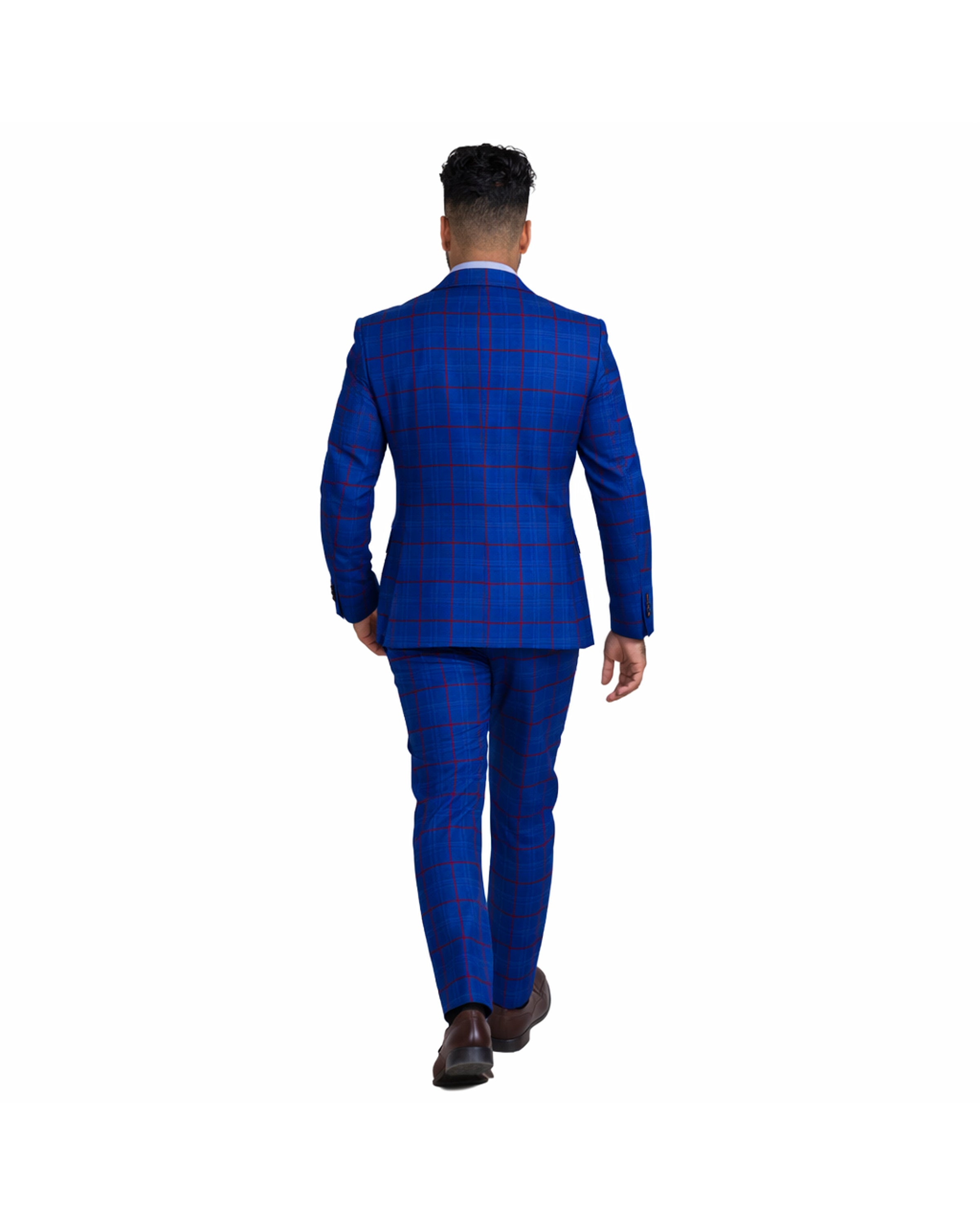 Khush Mizaj Royal Blue Windowpane Suit
