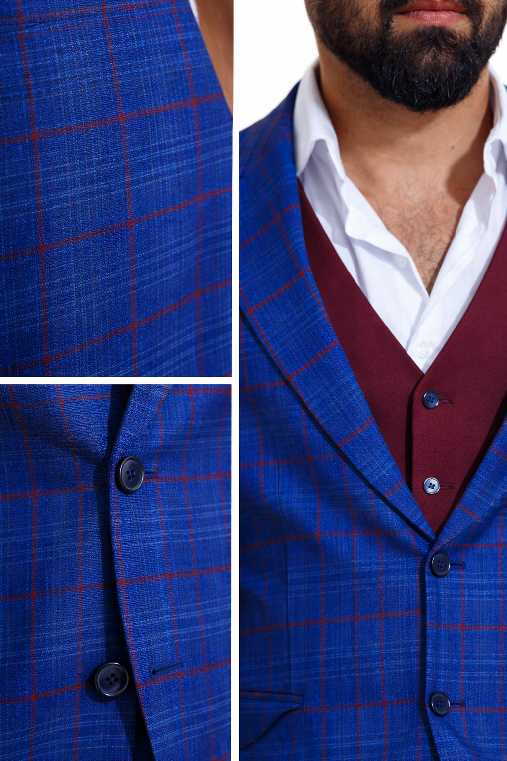 Khush Mizaj Royal Blue Windowpane Suit