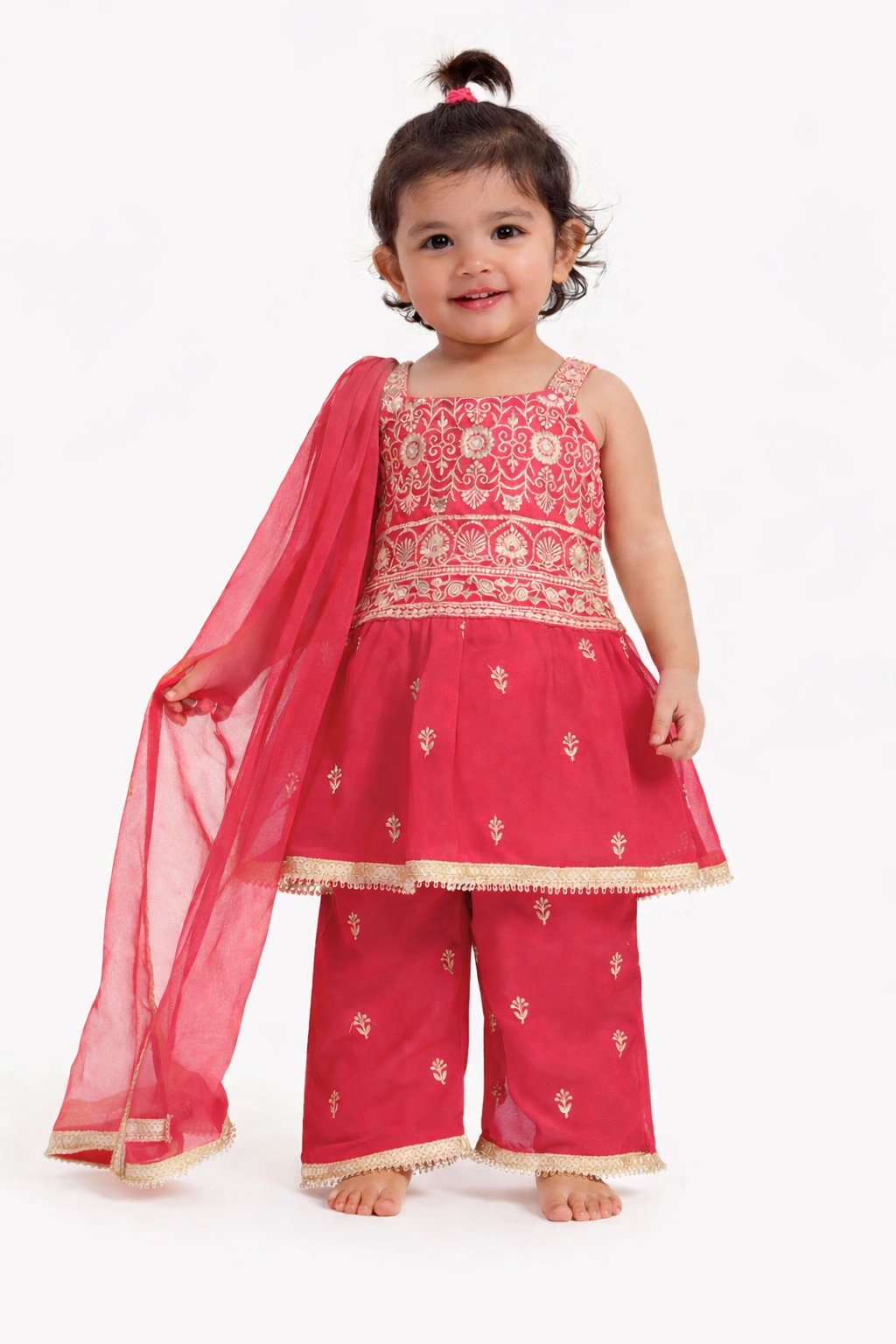 Pink Embroidered Peplum Set with Dupatta