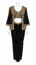 Black Indo-Western Dhoti Skirt Set with Embroidered Jacket | Designer Fusion Outfit