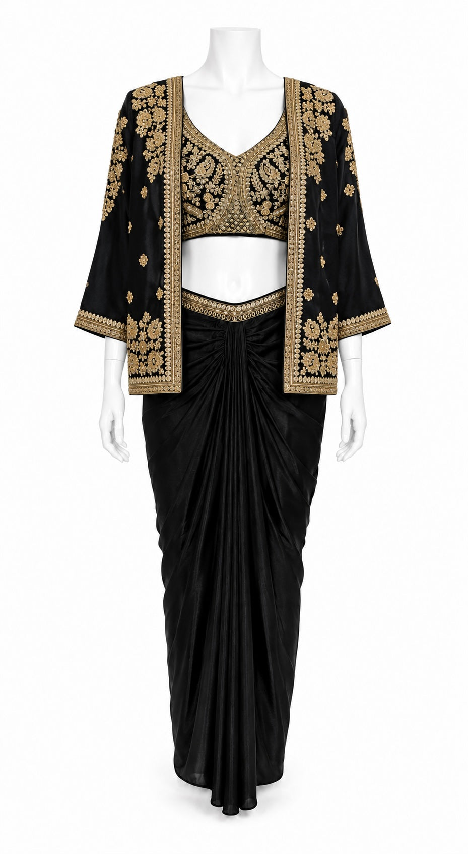 Black Indo-Western Dhoti Skirt Set with Embroidered Jacket | Designer Fusion Outfit