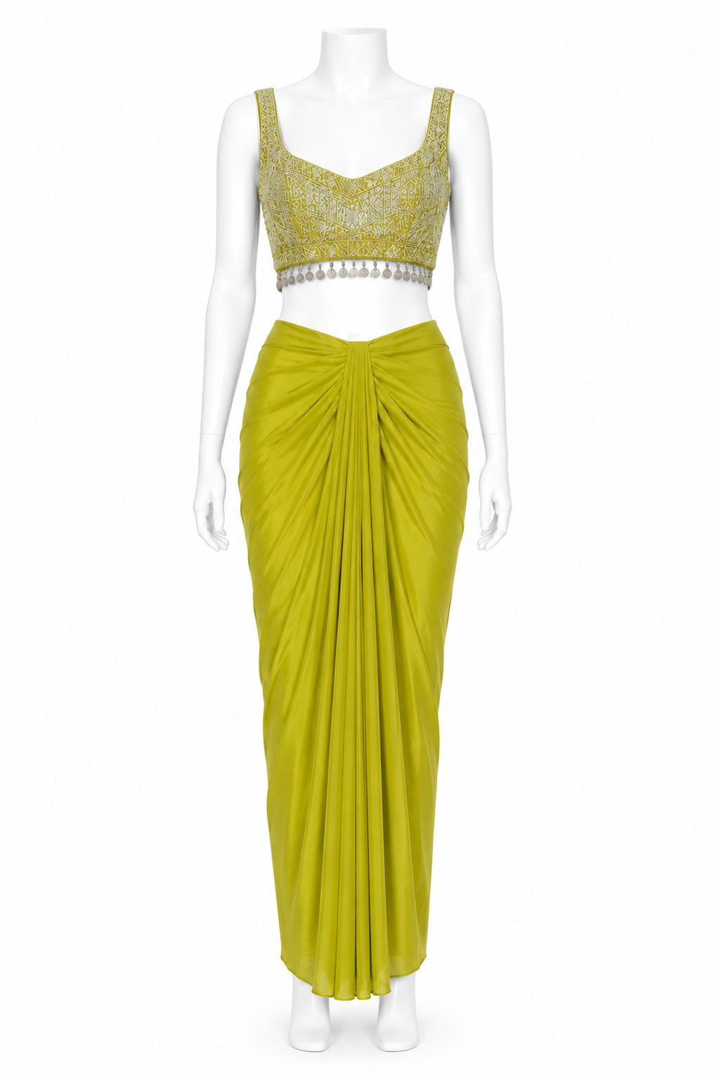 Lime Green Indo-Western Dhoti Set with Embroidered Cape | Designer Fusion Outfit