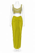 Lime Green Indo-Western Dhoti Set with Embroidered Cape | Designer Fusion Outfit