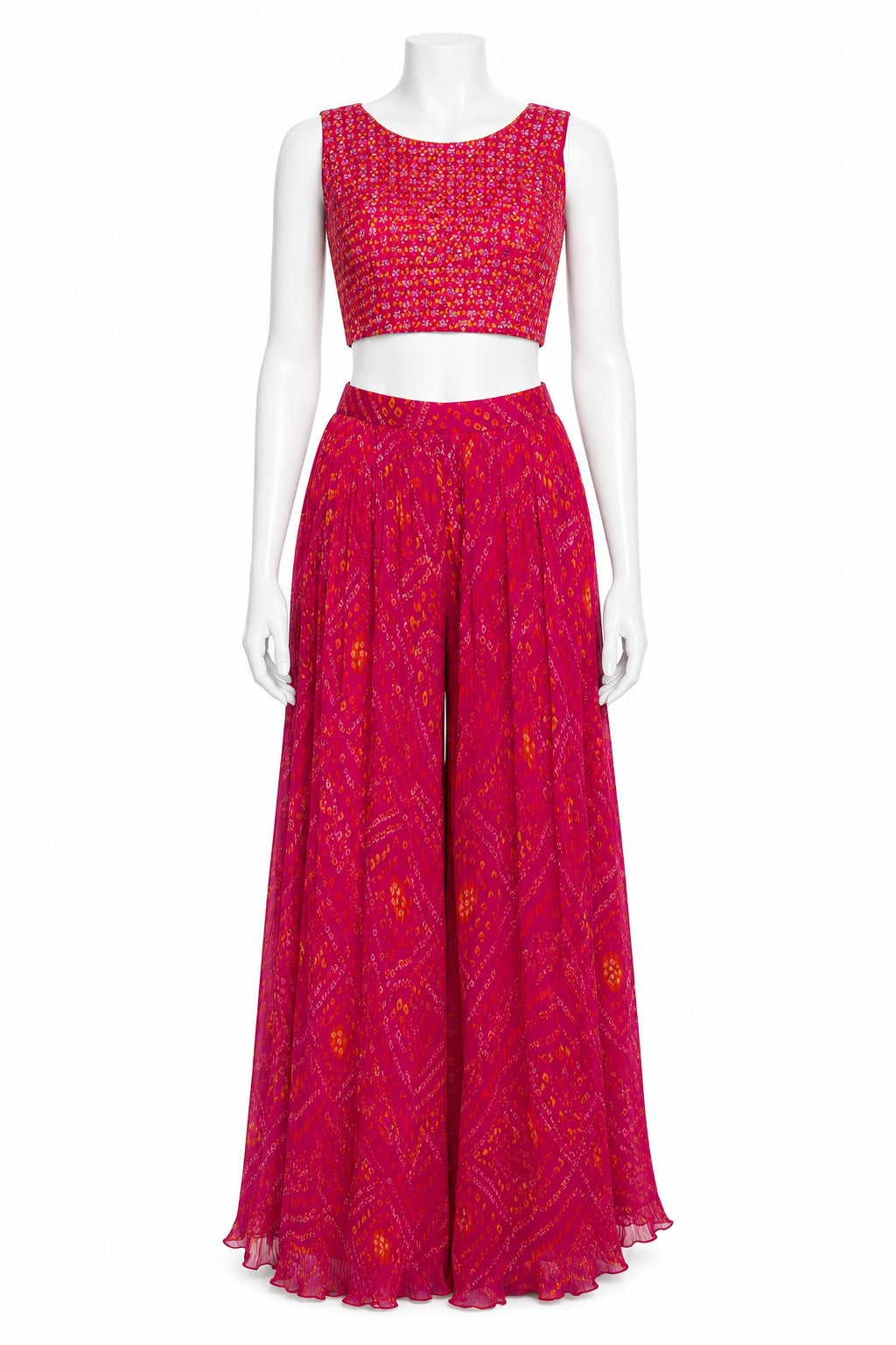 Fuchsia Indo-Western Palazzo Set with Long Cape | Designer Fusion Wear