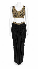 Black Indo-Western Dhoti Skirt Set with Embroidered Jacket | Designer Fusion Outfit